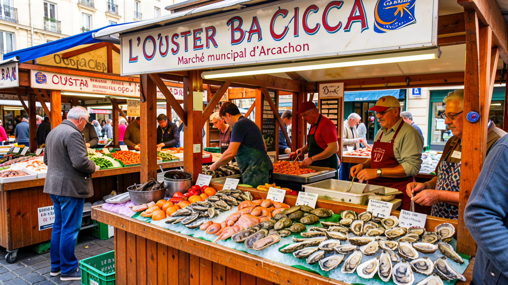 Fresh oysters at L'Oyster Bar inside Marché municipal d'Arcachon