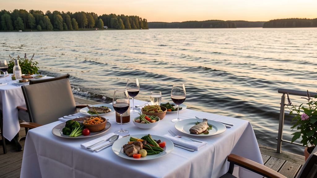 Outdoor dining at Restaurant Parzival lakeside terrace