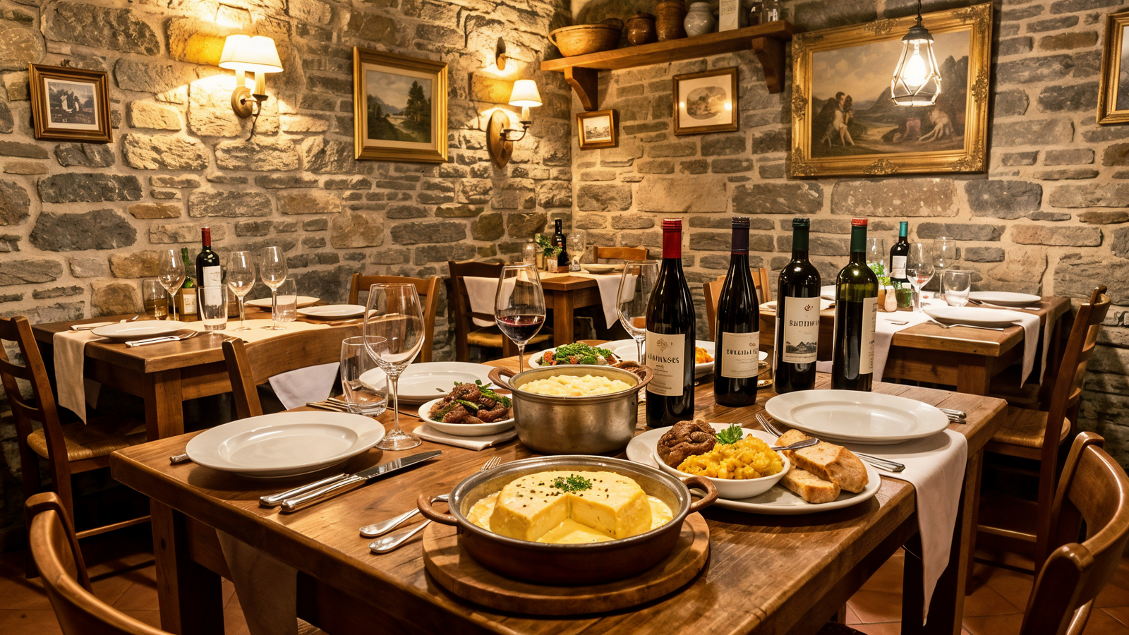 Dining room at Ristorante Ad Gallias in Bard with Valle d'Aosta table setting