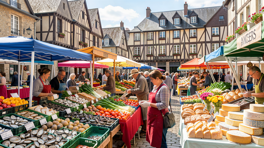 Bustling Saturday market at Place Grégoire Bordillon, Angers with fresh local produce
