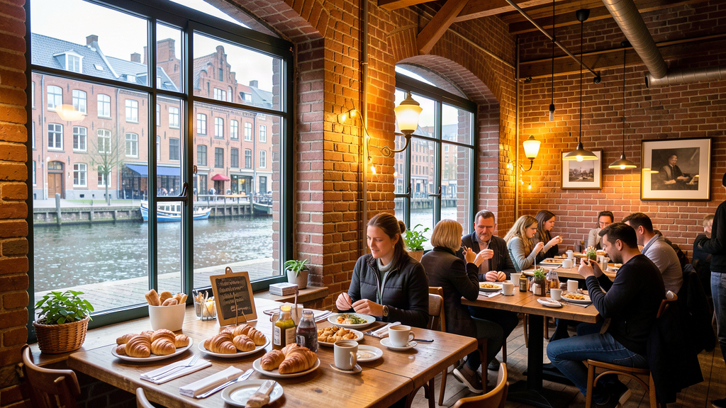 Local cafe with specialty coffee and pastries in Speicherstadt brick warehouse