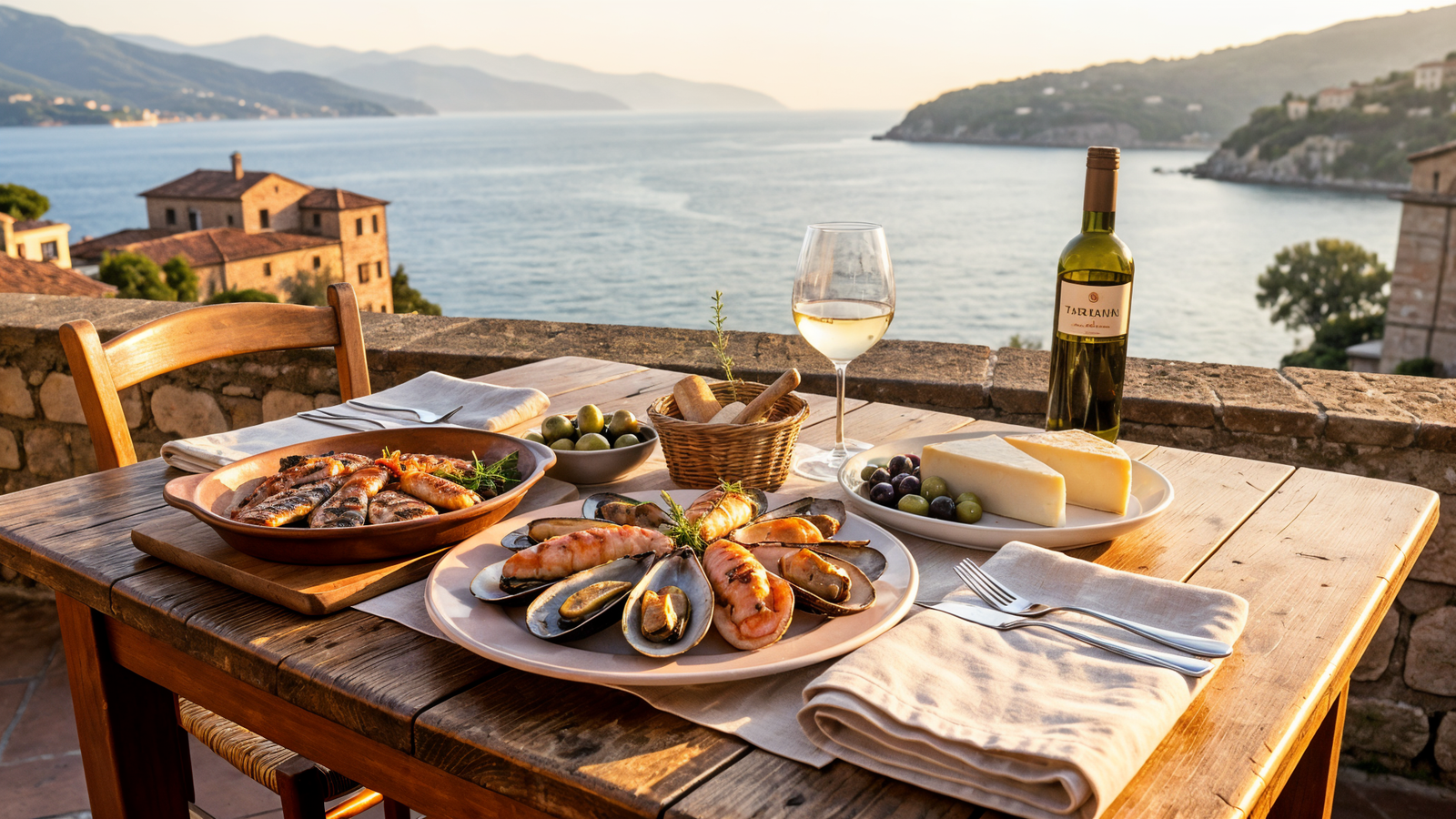 Food: Rustic trattoria with seafood overlooking the sea