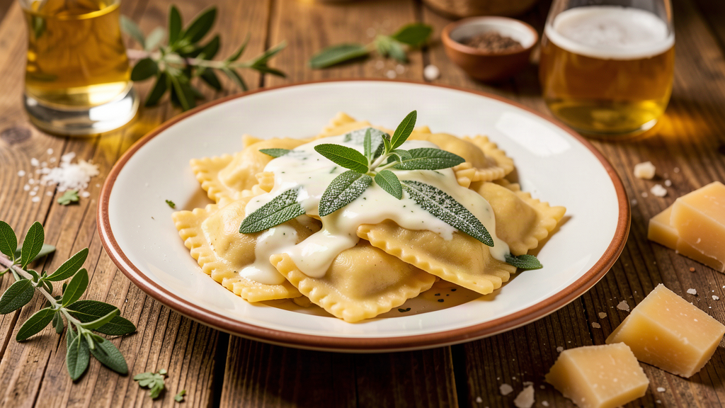 Tortelli pasta with butter and sage at Trattoria Due Cavallini in Mantova
