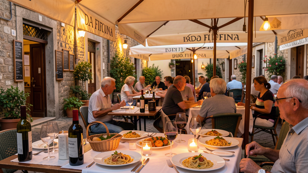 Al fresco tables at Trattoria Da Fifina on Corso Umberto in Bernalda