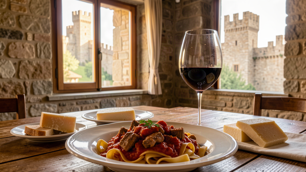 Handmade pasta and Aglianico wine at a Melfi trattoria with castle view