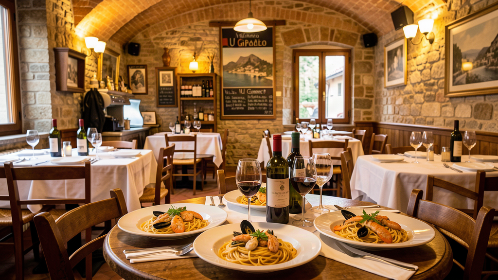 Interior of Trattoria U Giancu with Ligurian dishes in Rapallo