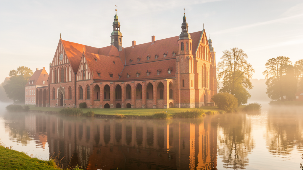Brick cloisters on Dominsel in Brandenburg an der Havel at dawn