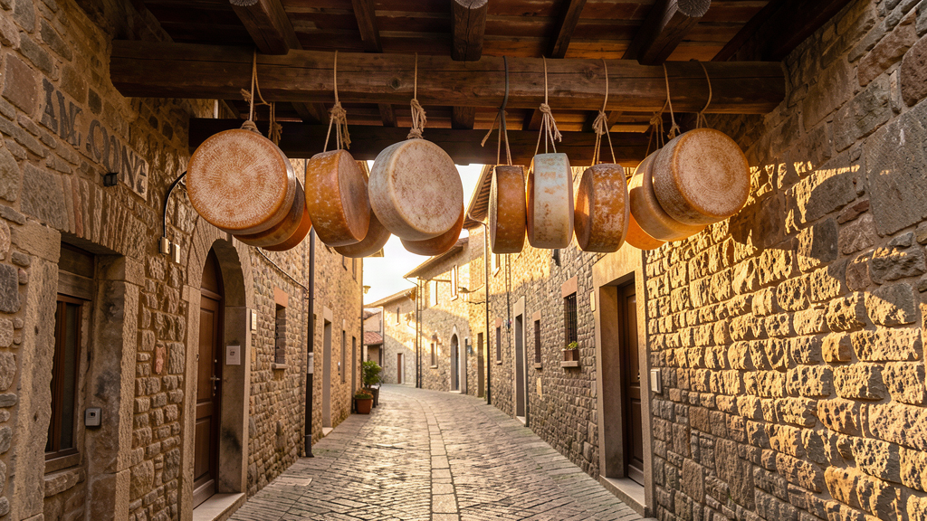 Caciocavallo hanging above Via Roma in Agnone