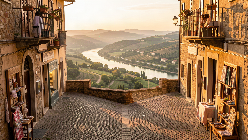 Corso Umberto I in Bernalda leading toward the Basento valley overlook at golden hour