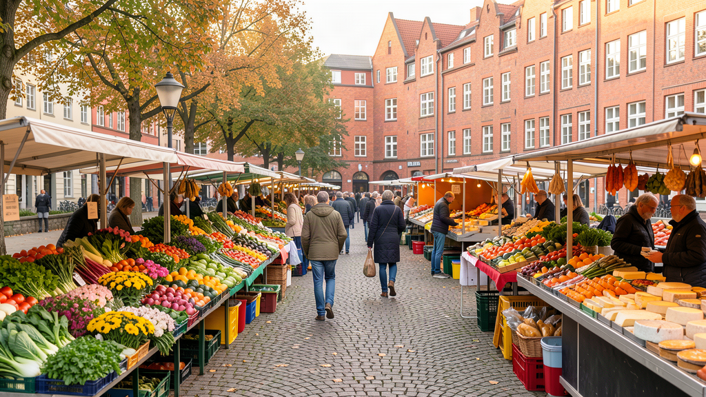 Saturday market stalls circling Kollwitzplatz in Prenzlauer Berg