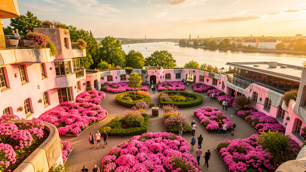 Pink courtyards at the Green Citadel in Magdeburg