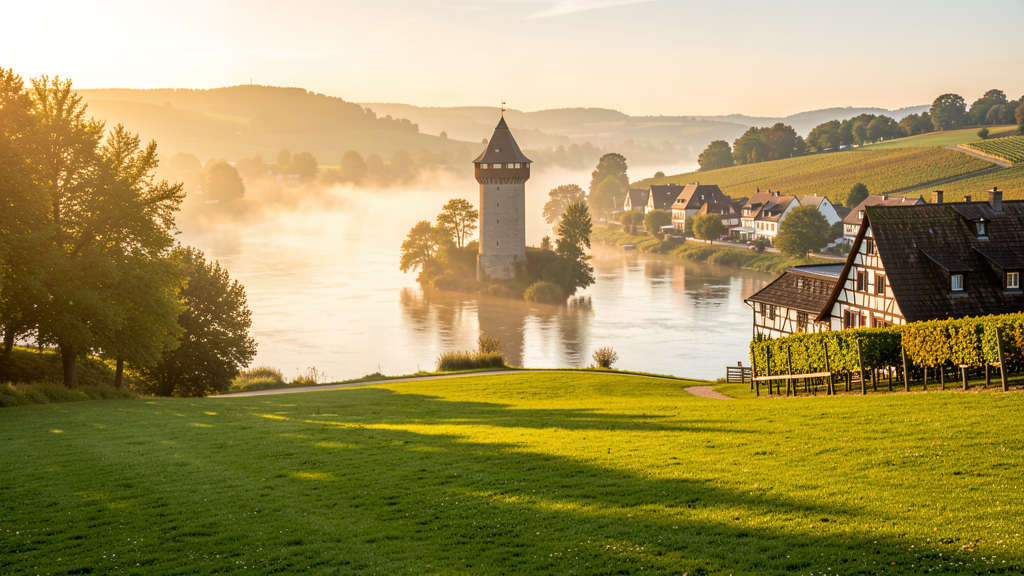 Rhein-Nahe-Eck lawn watches Mäuseturm island in Bingen am Rhein