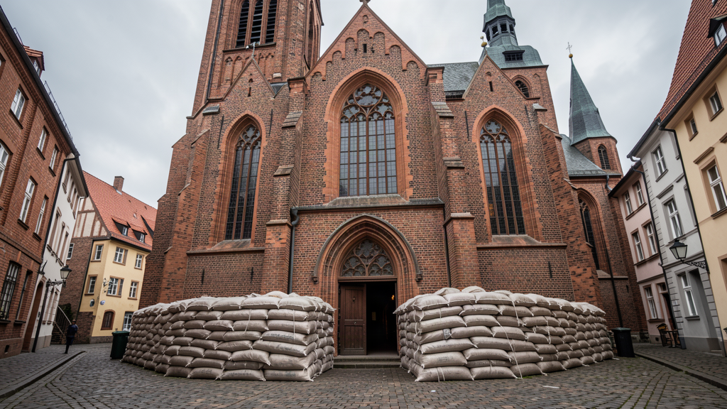 Sandbags still hold the chord at St. Burchardi in Halberstadt