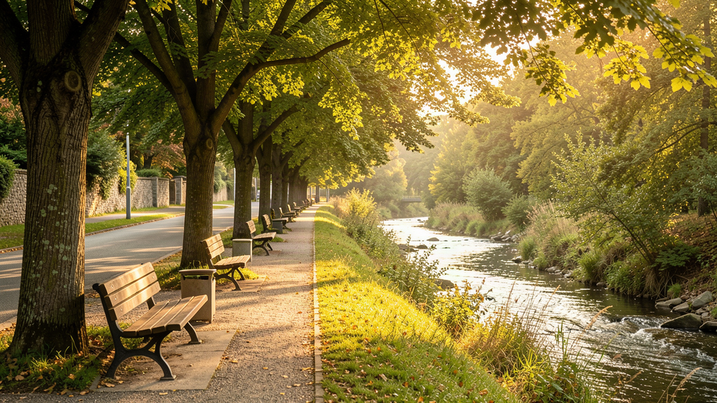 Seufzer-Allee benches beside the Großbach in Sankt Ingbert