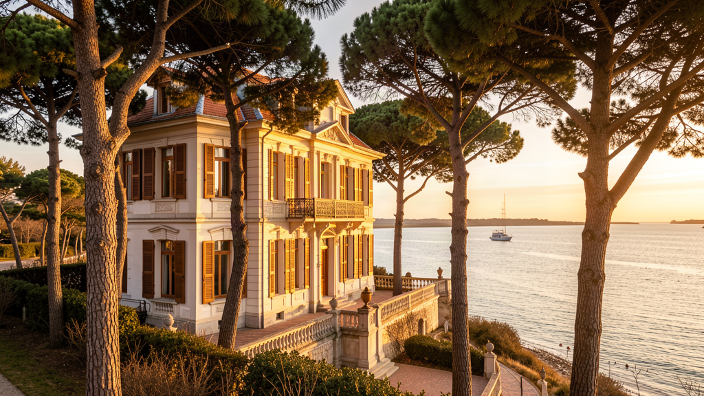 Belle Époque villa shutters under pines in Ville d'Hiver overlooking Bassin d'Arcachon
