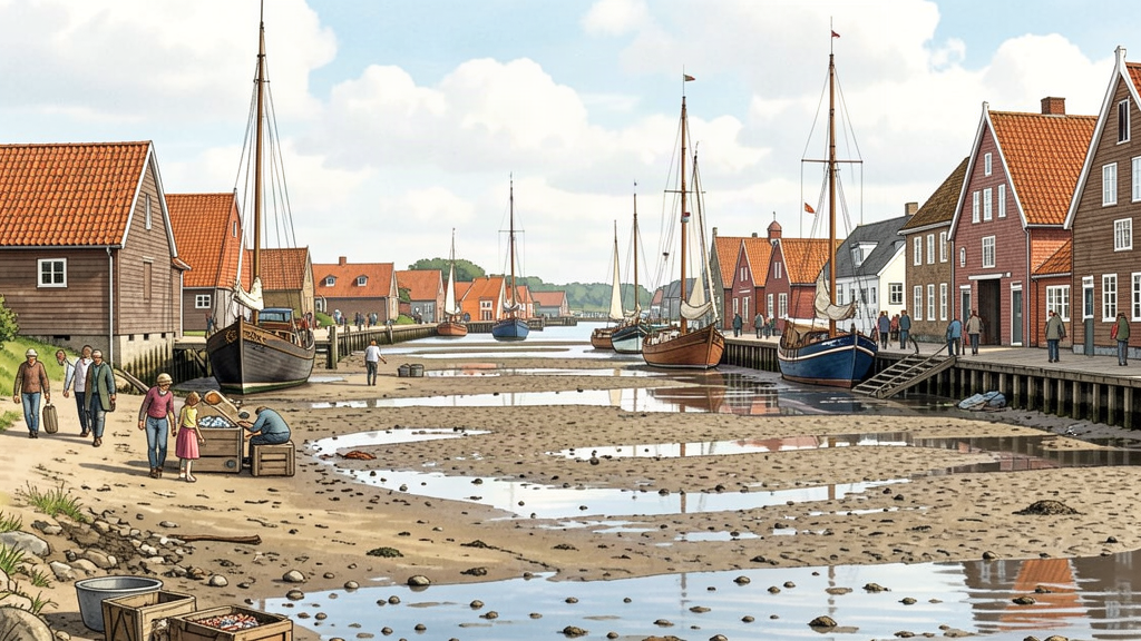 Harbour walk at low tide along Husum Binnenhafen