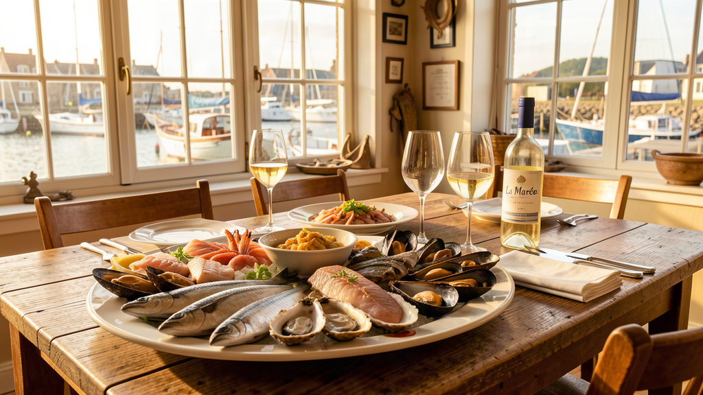 Food: Fresh herring and seafood platter at La Marée restaurant on Quai Bérigny, Fécamp