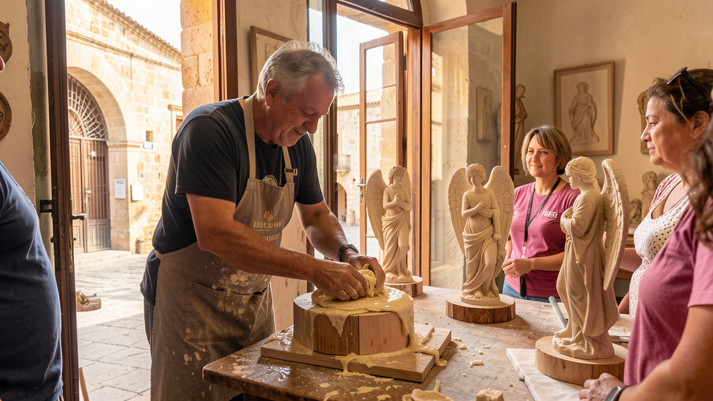 Artisan demonstrating cartapesta technique in Lecce workshop