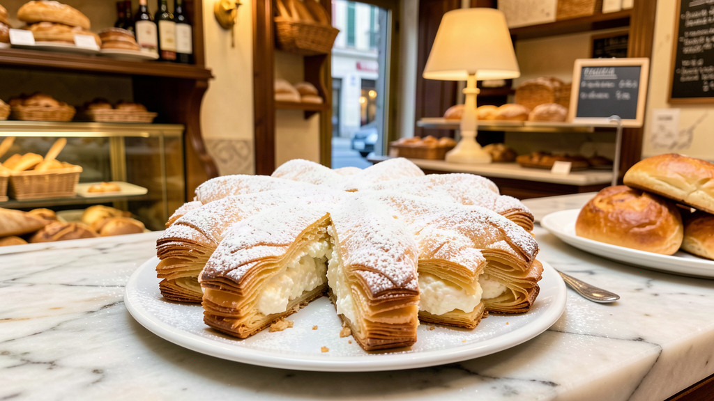 Fiocco di neve pastry close-up at Pasticceria Poppella in Naples