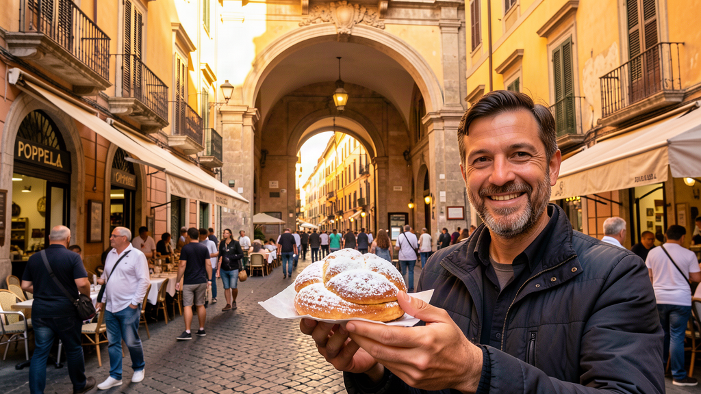 Street scene near Via Arena della Sanità in Naples with pastry culture