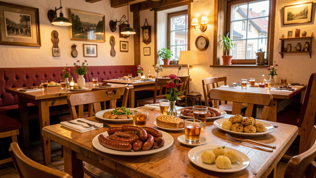 Food: Interior of Restaurant Schoko serving Thuringian dishes with Doppelkorn
