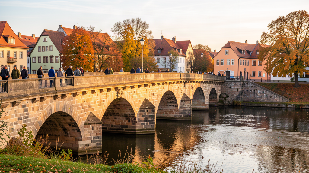 Alte Elsterbrücke stone arches over the Weiße Elster in Plauen