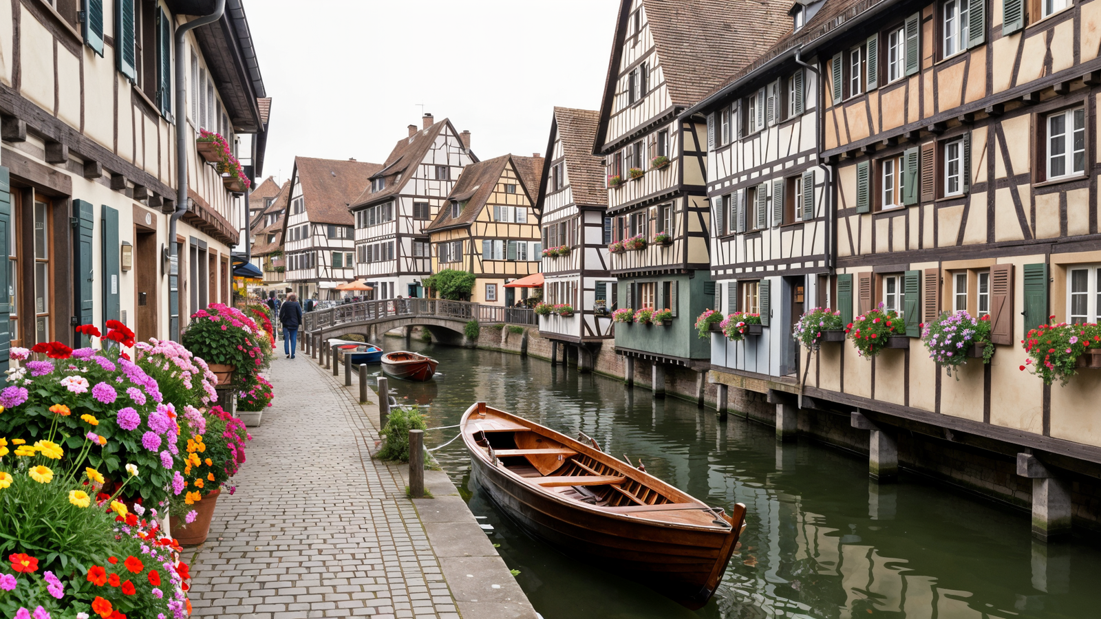 Pedestrian path along Quai de la Poissonnerie in Colmar Petite Venise