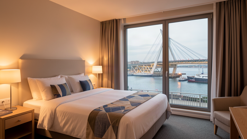 Hotel room at ibis Styles Saint-Nazaire Centre Gare overlooking the port