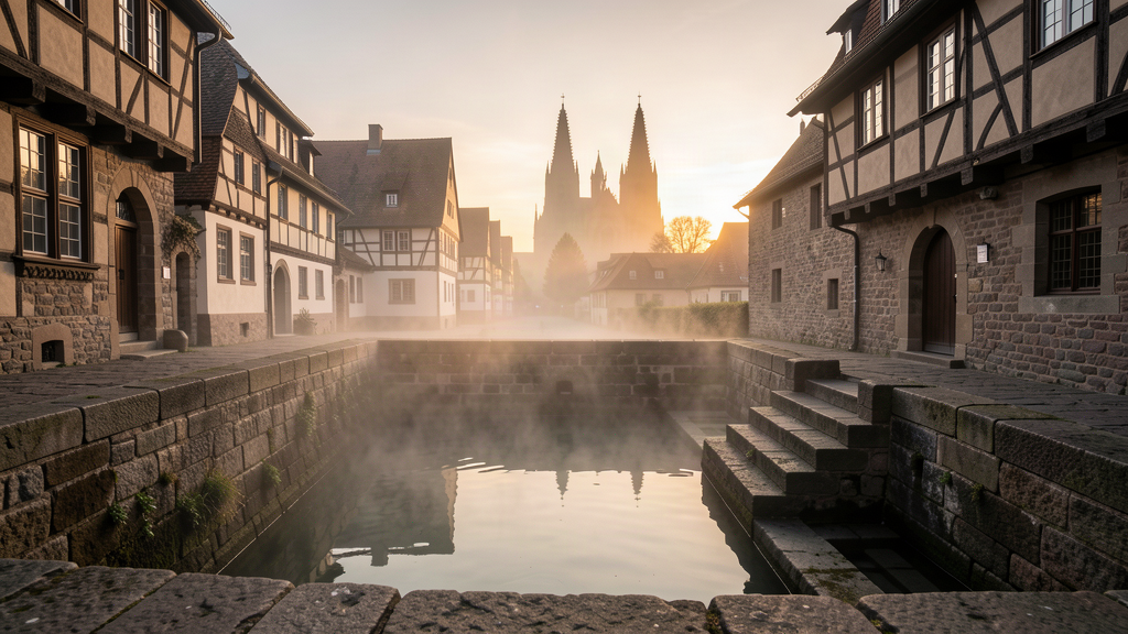 Judenhof mikveh steps hold groundwater cool in Speyer