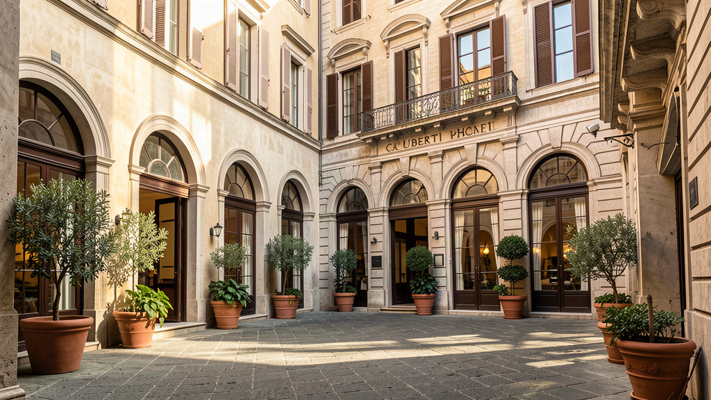 Ca' Uberti Palace Hotel courtyard on Piazza Sordello in Mantova