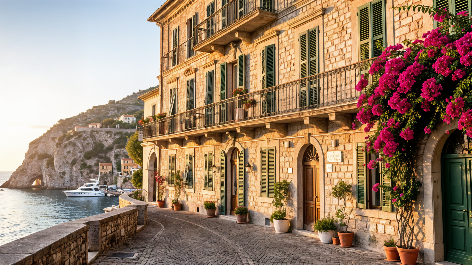 Hotel Genovese stone facade in the Citadelle of Bonifacio