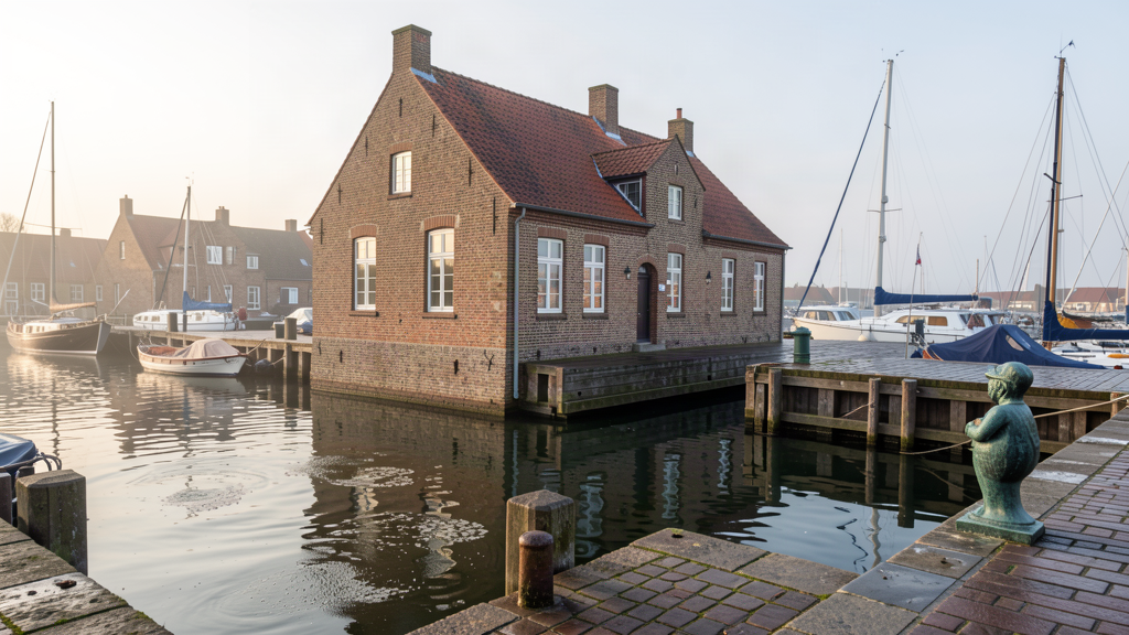 Historic Hotel Havenhaus stone harbor house on Vegesacker Hafen quay