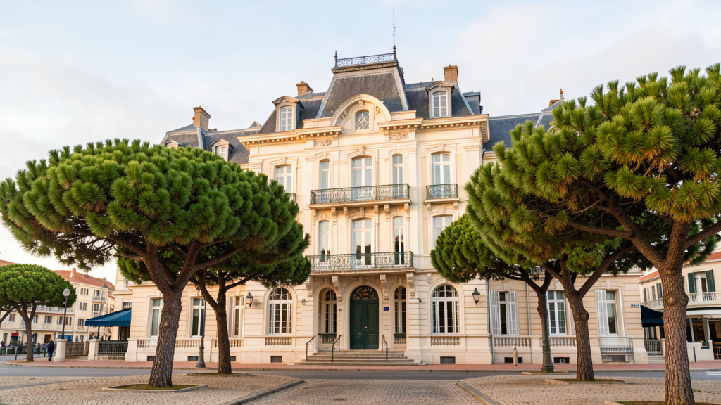 Hôtel Ville d'Hiver facade among pines on Avenue Victor Hugo in Arcachon