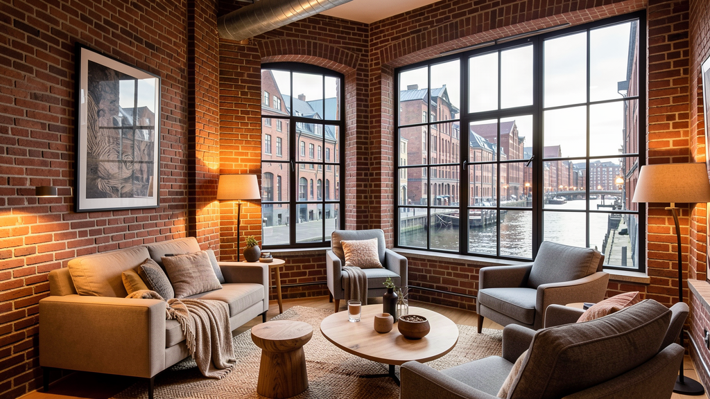 Boutique stay in converted warehouse hotel overlooking the fleet in Speicherstadt
