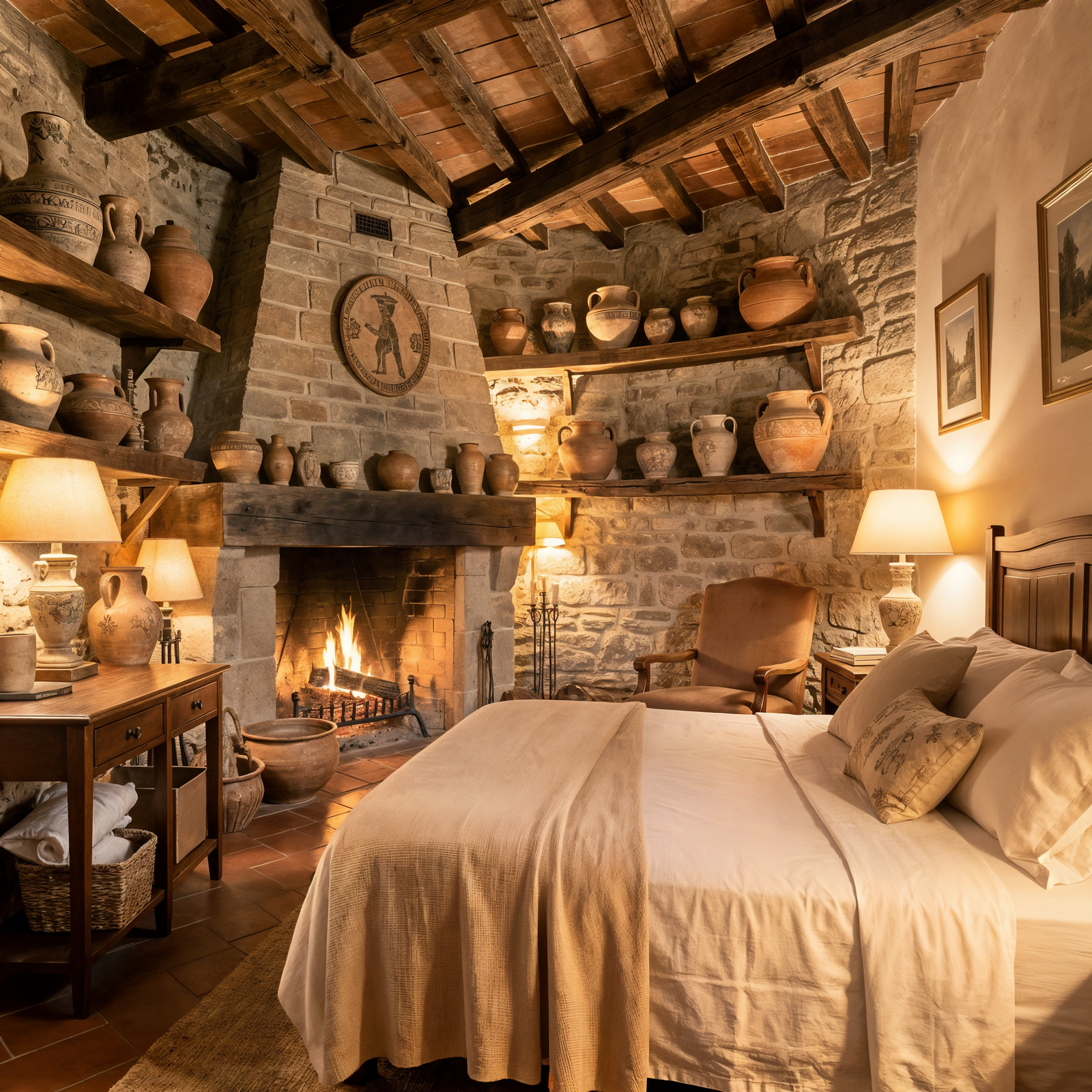 Stay: Historic stone B&B interior in Tarquinia