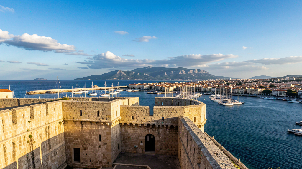Fort Saint-Louis stone walls overlooking the rade, Toulon