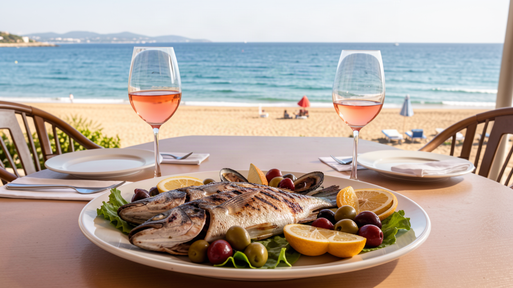 Seafood dining at Le Lido on Plage du Lido, Le Mourillon, Toulon