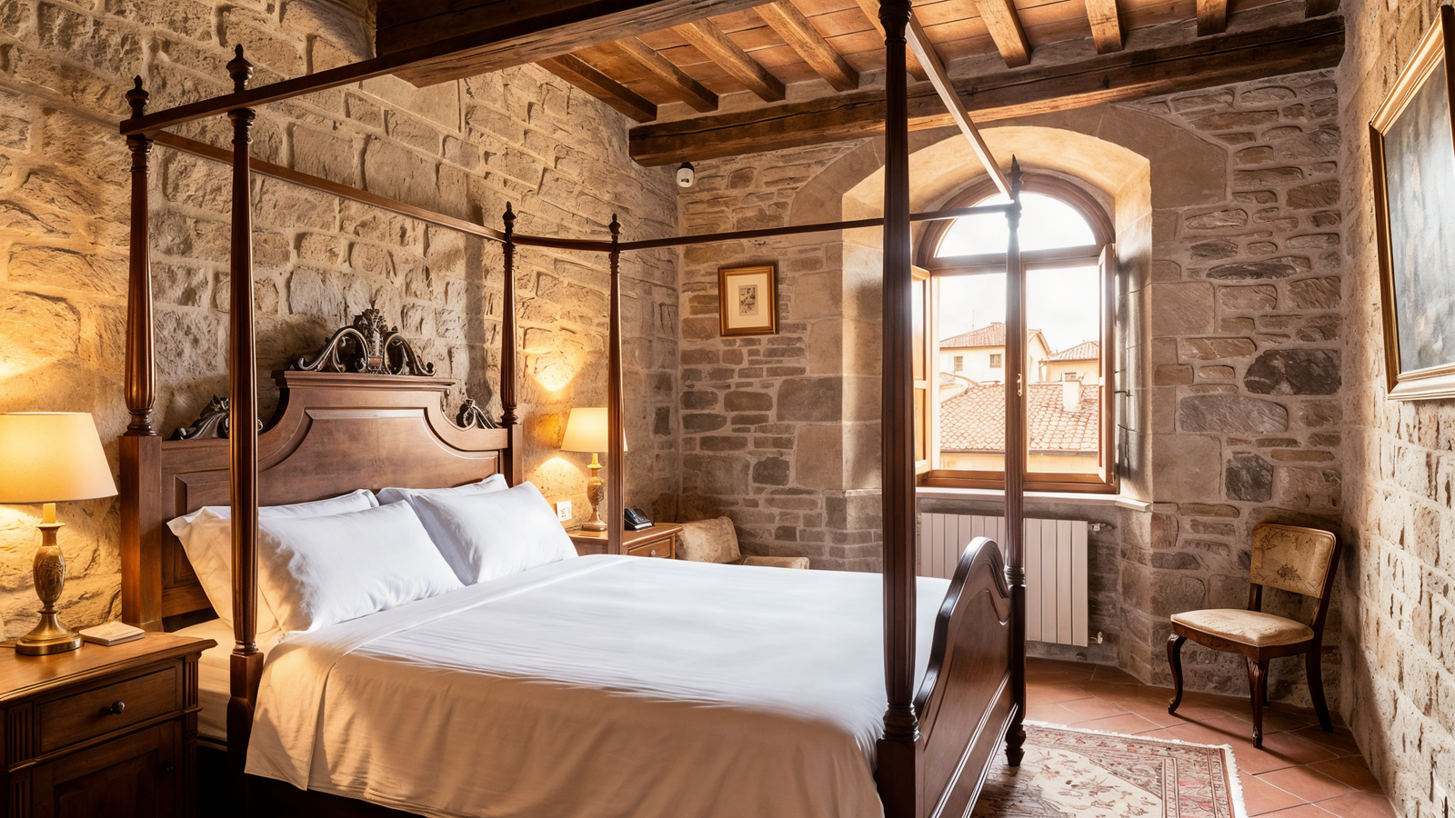 Historic boutique hotel room interior in Viterbo old town