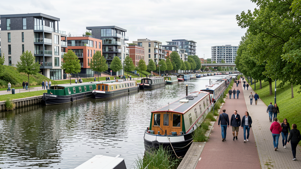 Campbell Wharf marina on the Grand Union Canal towpath, Milton Keynes