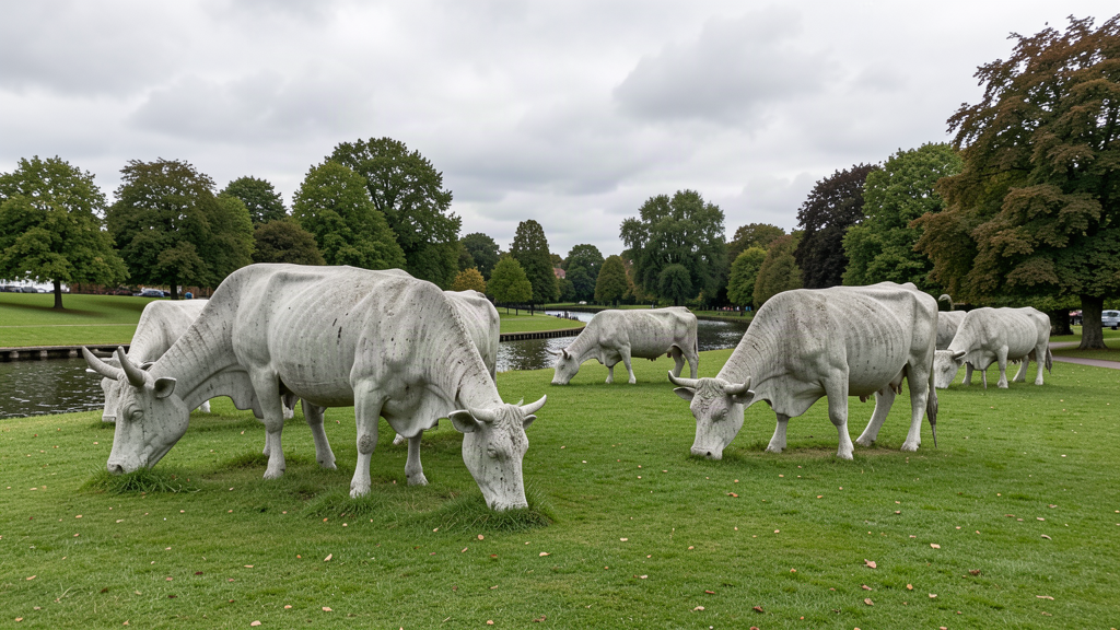Concrete Cows public art at Bancroft Park, Milton Keynes