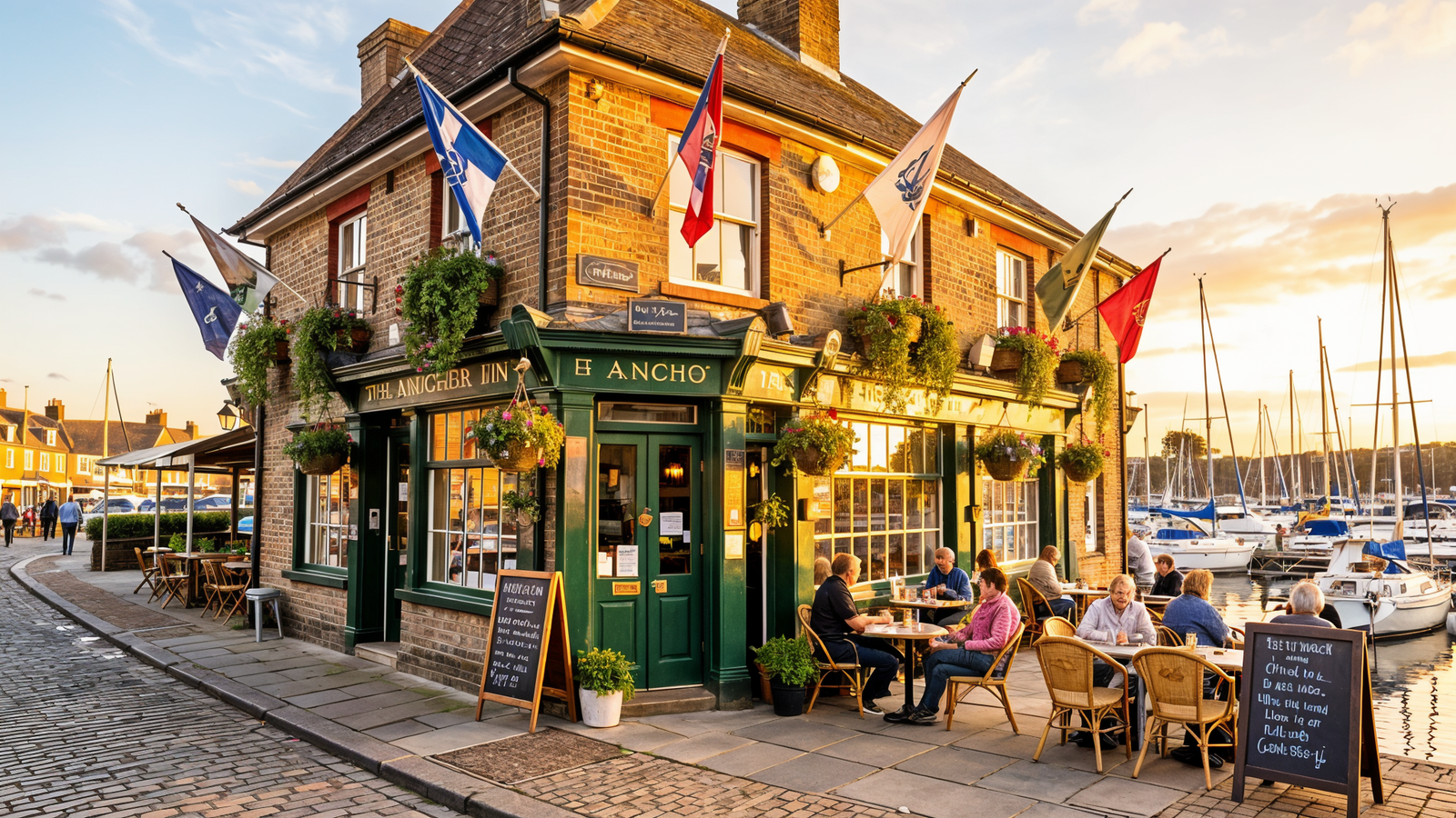 The Anchor Inn pub on High Street in Cowes with marina views