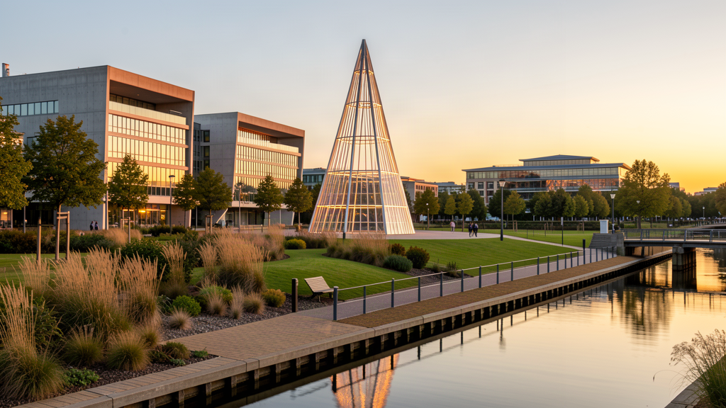 Hero: Light Pyramid sculpture in Campbell Park with Grand Union Canal view, Milton Keynes