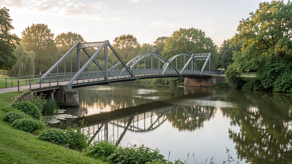 Wardown suspension bridge over Lea lake in Luton
