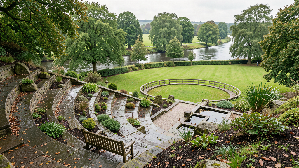Japanese rock gardens stepping down the Ribble amphitheatre in Avenham Park, Preston