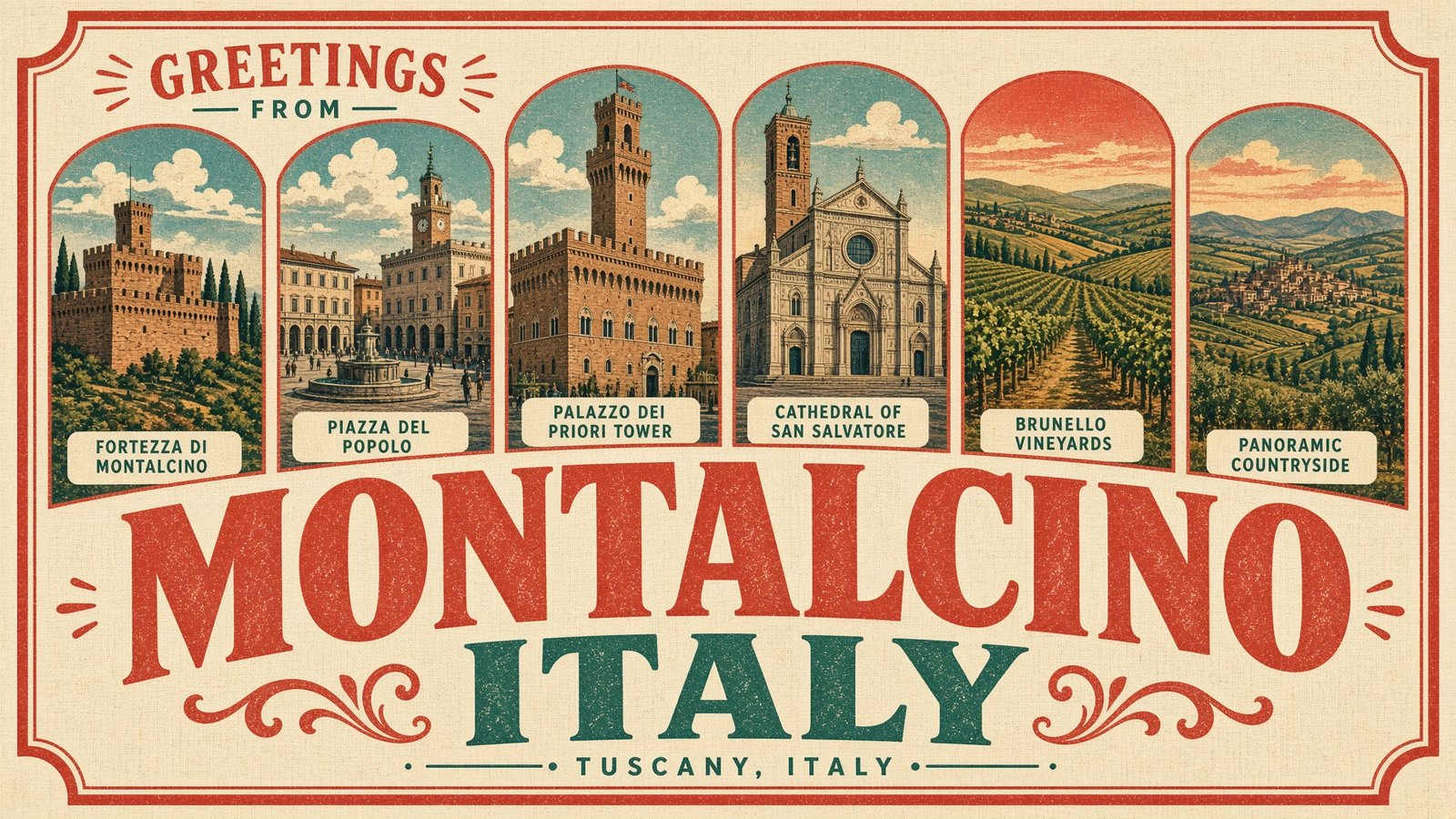 Montalcino-Tuscany-Italy - The Travel Bloggers Montalcino, Tuscany, Italy Postcard